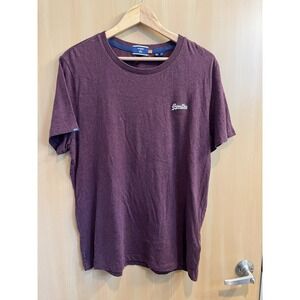 SUPERDRY Mens Vintage Orange Label  Short Sleeve T-Shirt Top XL Burgundy Cotton